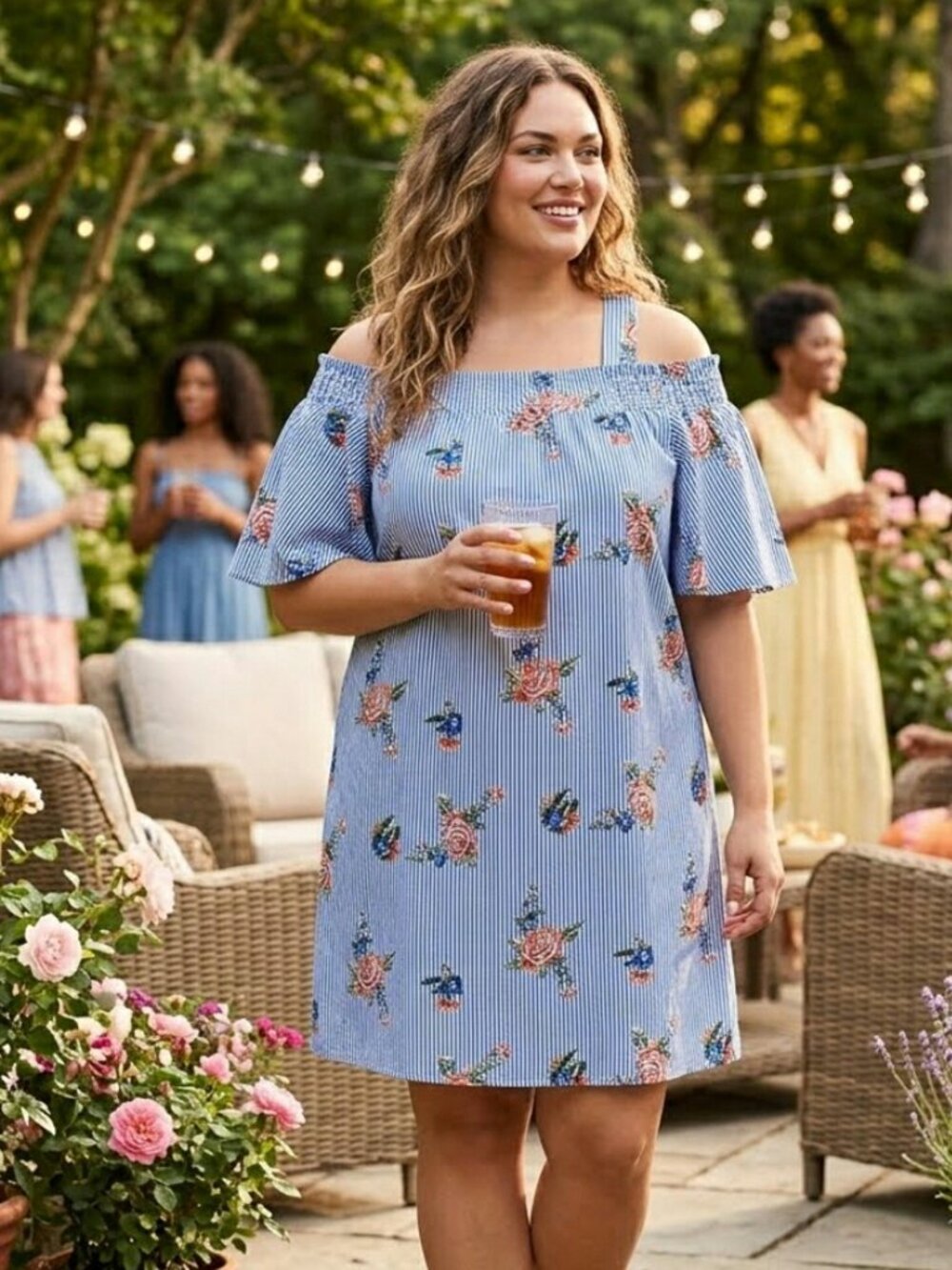 J. Gee Striped Floral Shift Off Shoulder Dress Size 1X